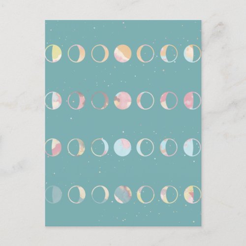 Teal Moon Phases Announcement Postcard