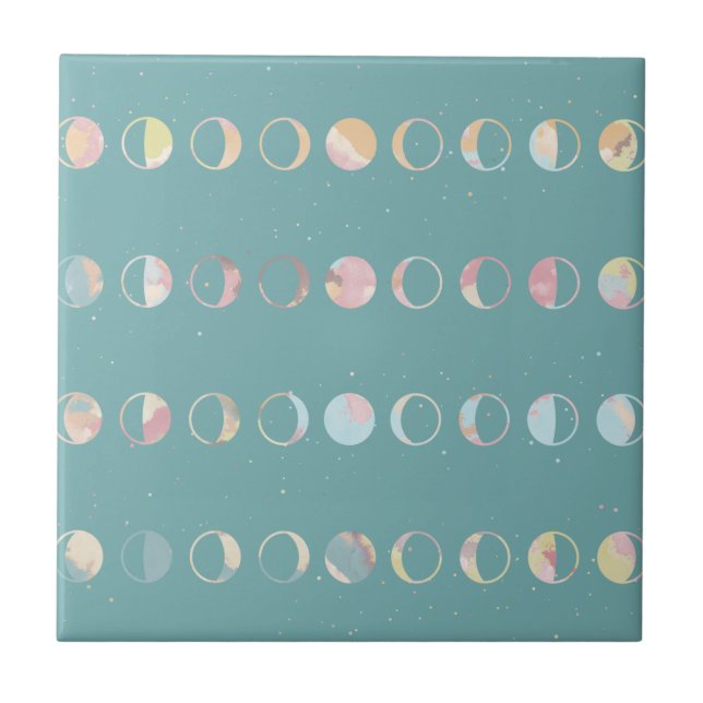 Teal Moon Phases  Ceramic Tile (Front)