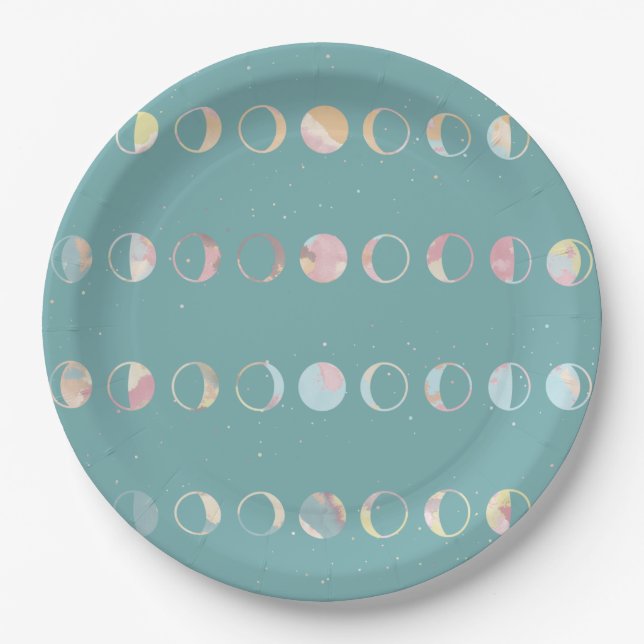 Teal Moon Phases  Paper Plates (Front)