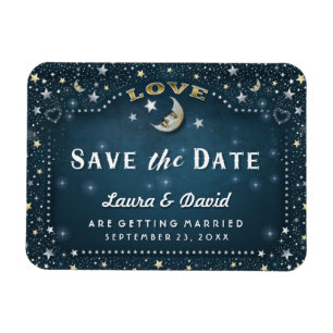 Teal Moon & Stars Save the Date Magnet