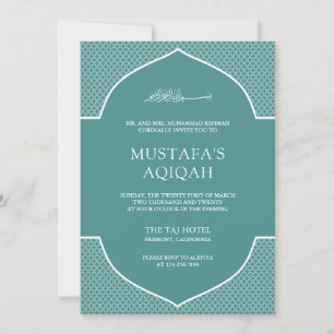 Teal Moroccan Islamic Muslim Aqiqah Invitation