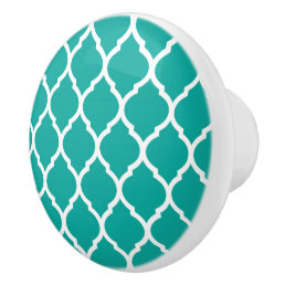 Teal Moroccan Quatrefoil Ceramic Knob