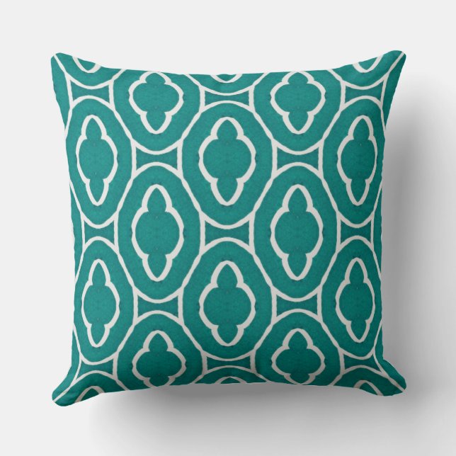  Teal Moroccan Trellis Pattern Throw Pillow (Back)