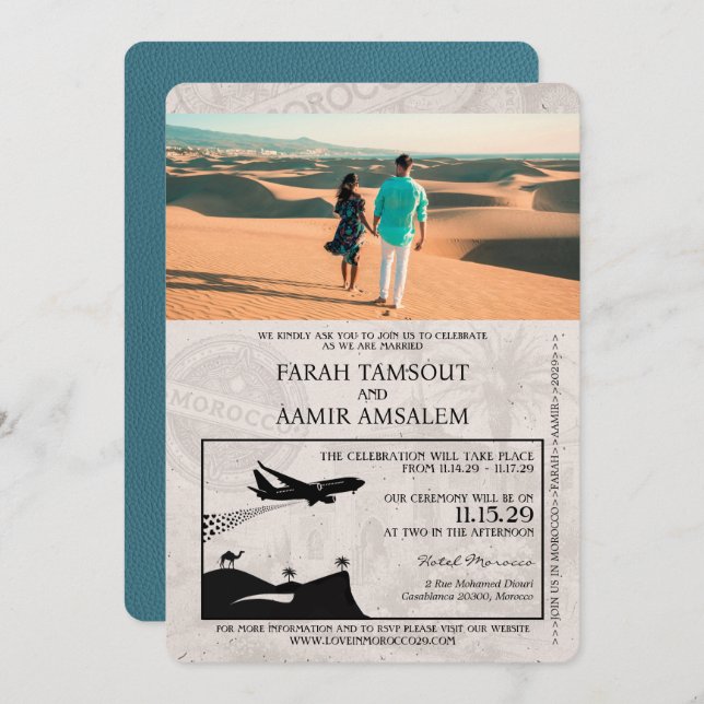 Teal Morocco Passport Wedding Invitation (Front/Back)