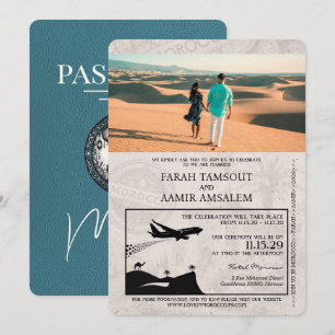 Teal Morocco Passport Wedding Invitation