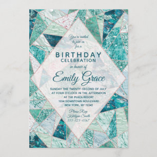 Teal Mosaic Marble Birthday Party Invitation