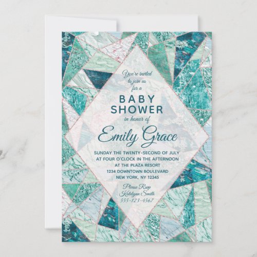 Teal Mosaic Marble Triangle Baby Shower Invitation