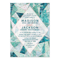 Teal Mosaic Marble Triangles Wedding Invitation