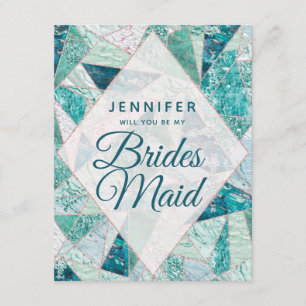 Teal Mosaic Marble Will You Be My Bridesmaid Invitation