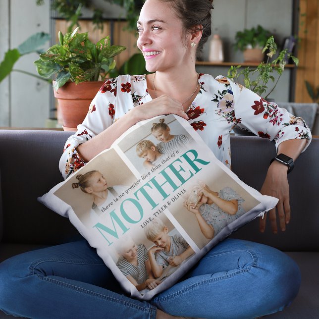 Teal Mothers Day 4 Photo Throw Pillow (Creator Uploaded)