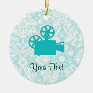 Teal Movie Camera Ceramic Ornament