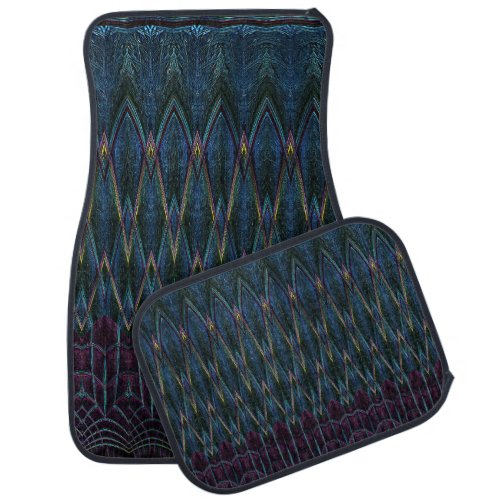 Teal Multi Color Decorative Set of Car Mats