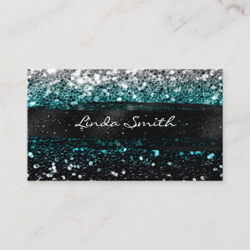 Teal Multi Confetti Glitter Black Brush Strokes Business Card