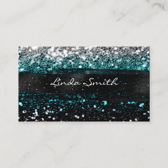 Teal Multi Confetti Glitter Black Brush Strokes Business Card (Front)