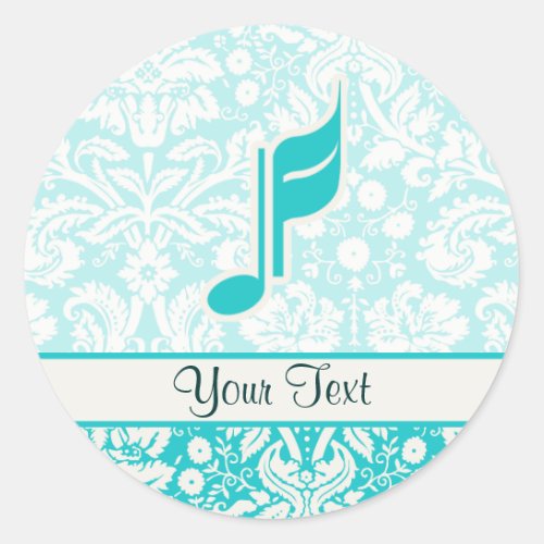 Teal Music Note Classic Round Sticker