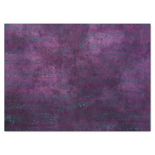 Teal Musical Notes on Purple Decoupage Tissue Paper
