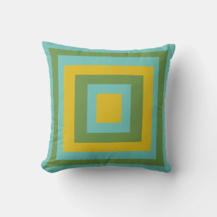 Teal, Mustard, Olive 1970s Hippy Throw Pillow