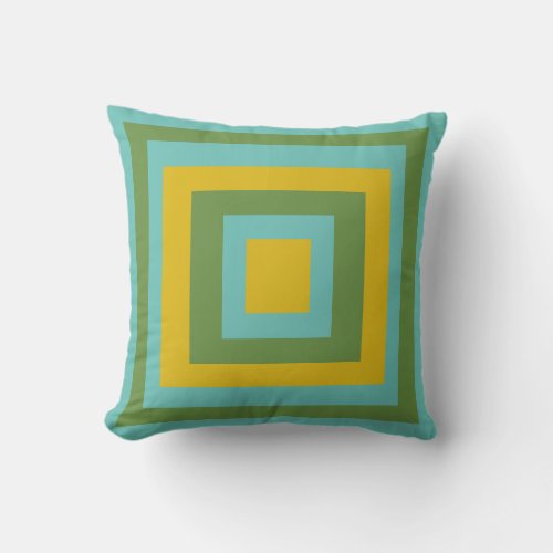 Teal Mustard Olive 1970s Hippy Throw Pillow