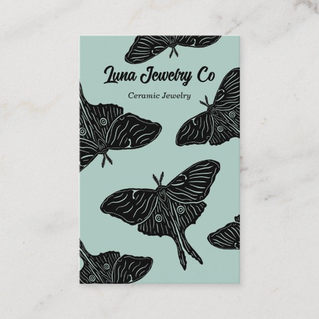 Teal Mystical Luna Moth Blank Business Card (Front)