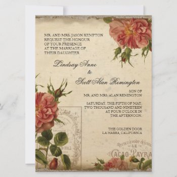 Teal N Cream Vintage Eiffel Tower Rose Wedding Invitation by AudreyJeanne at Zazzle