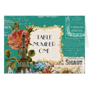 Teal n Cream Vintage Eiffel Tower Table Numbers