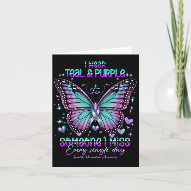Teal N Purple Butterfly Suicide Prevention Awarene Card (Front)