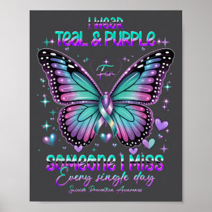 Teal N Purple Butterfly Suicide Prevention Awarene Poster