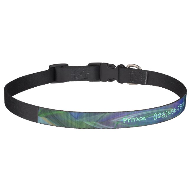 Teal N Purple Plaid Vortex Personalized Dog Collar (Front)