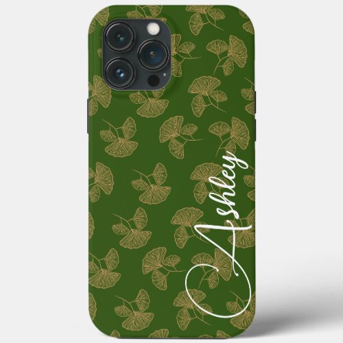 Teal Name Modern Minimalist Leaves Green  iPhone 13 Pro Max Case