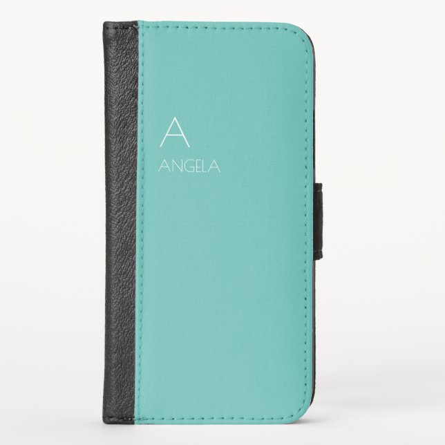 Teal Name & Monogram iPhone Wallet Case (Front)