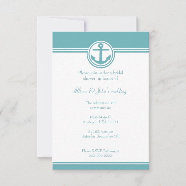 Teal Nautical Anchor Bridal Shower Invitation (Front)