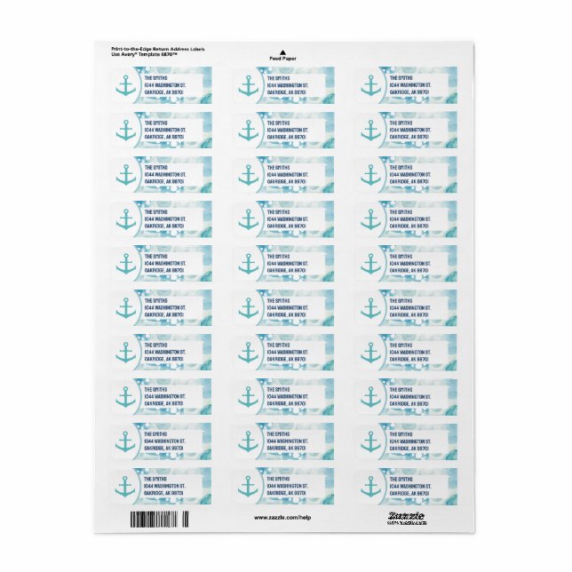 Teal Nautical Anchor & Coastal Bubble Beach-Themed Label (Full Sheet)