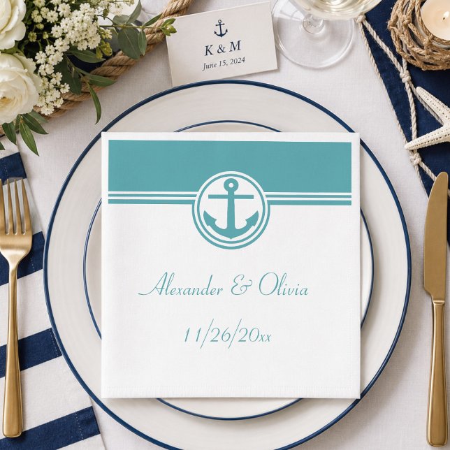 Teal Nautical Anchor Napkins (Teal Nautical Anchor Paper Napkins)