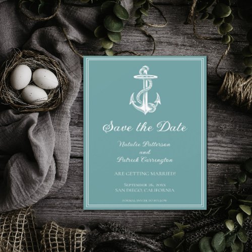 Teal Nautical Anchor Save the Date Invite