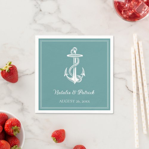 Teal Nautical Anchor Wedding Paper Napkins