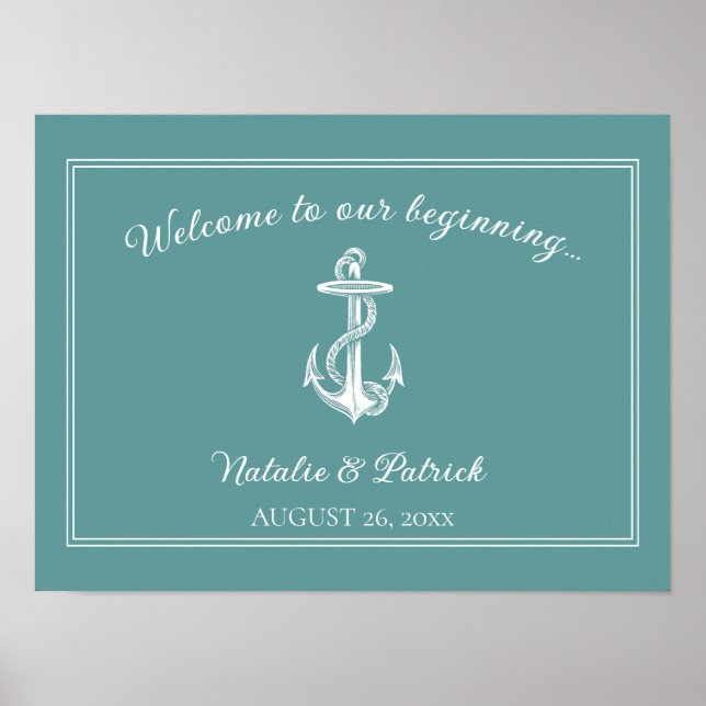 Teal Nautical Anchor Wedding Poster (Front)