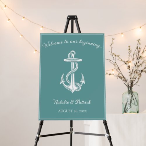 Teal Nautical Anchor Wedding Welcome Sign