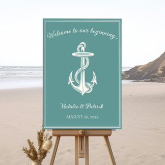 Teal Nautical Anchor Wedding Welcome Sign