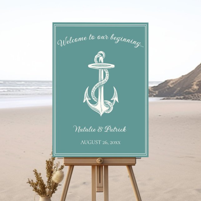 Teal Nautical Anchor Wedding Welcome Sign (Teal Nautical Anchor Wedding Welcome Sign)