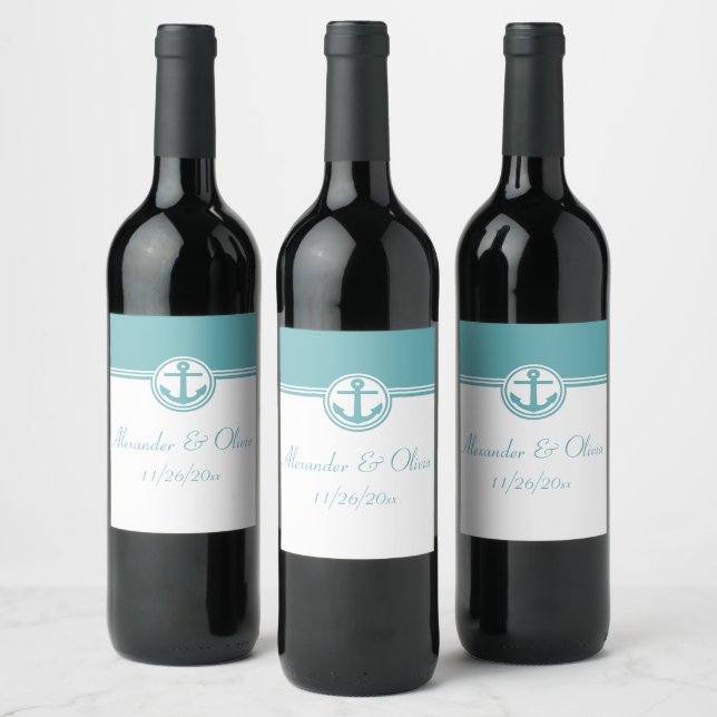 Teal Nautical Anchor Wine Label (Bottles)