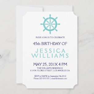 Teal Nautical Boat Wheel Birthday Party Invite