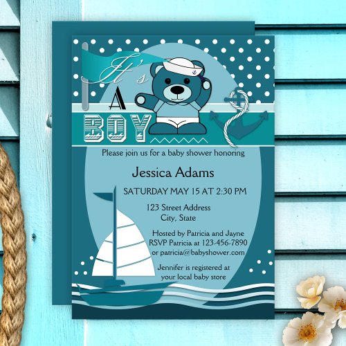 Teal Nautical Boy Baby Shower Invitation