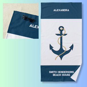 Teal nautical Name Beach House Beach Towel