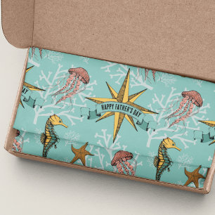 Teal Nautical Star Custom Text Marine Tissue Paper