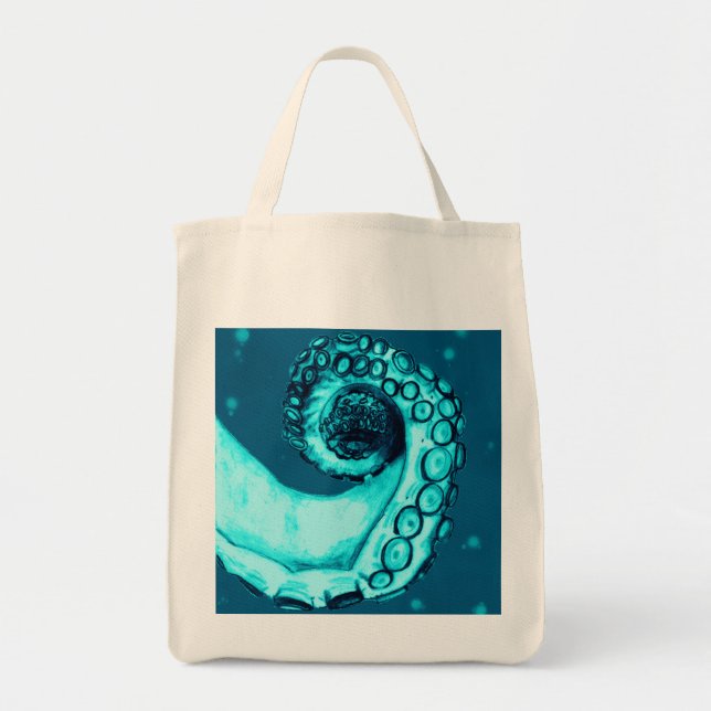 Teal Nautical Tattoo Style Octopus Tentacle Tote (Front)