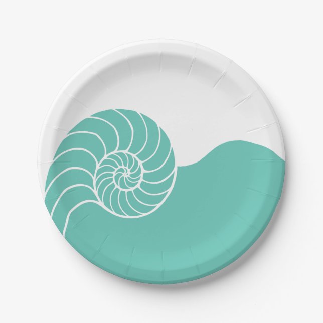 Teal Nautilus Sea Shell Paper Plates (Front)
