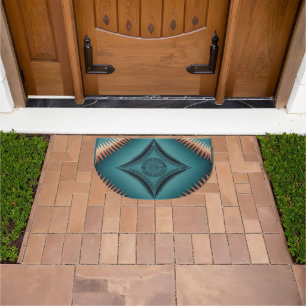 Teal Navajo Peach Sunburst Doormat
