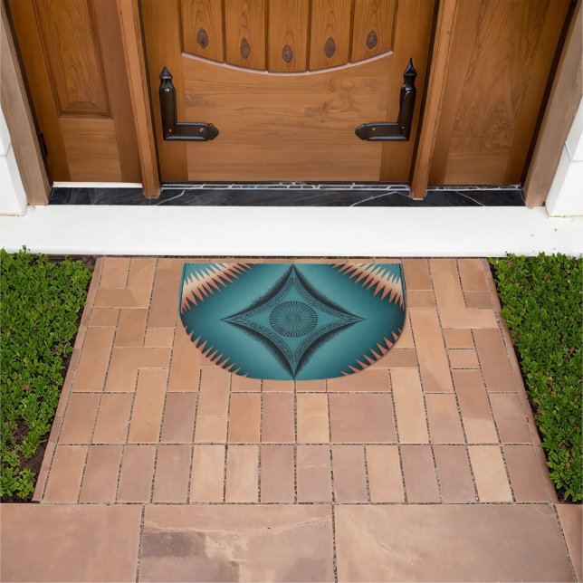 Teal Navajo Peach Sunburst Doormat (Outdoor)