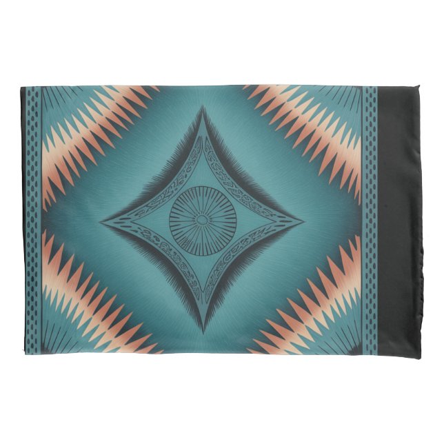 Teal Navajo Peach Sunburst Pillow Case (Front)