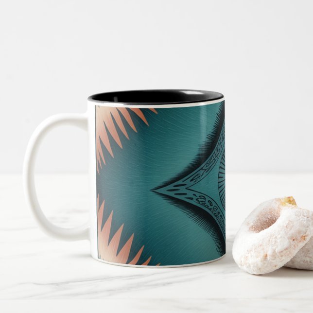 Teal Navajo Peach Sunburst Two-Tone Coffee Mug (With Donut)